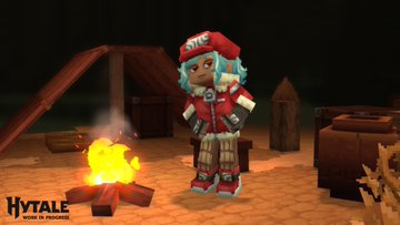 Cosmético de Hytale con abrigo invernal rojo